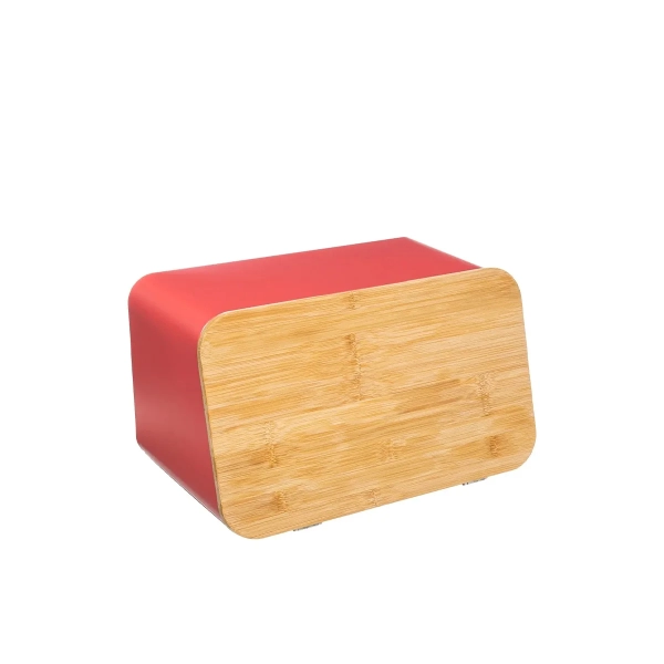 Κόκκινη ψωμιέρα μέταλλο και μπαμπού της 5five sales365.gr