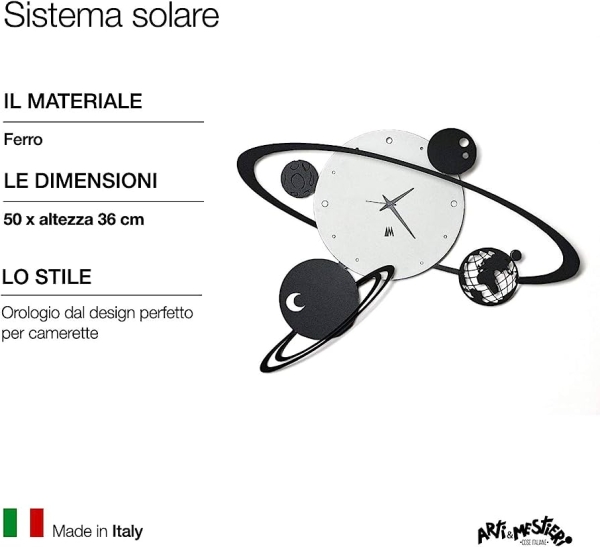Arti e Mestieri sistema solare μεταλλικό ρολόι τοίχου 50Χ36εκ.2947C26